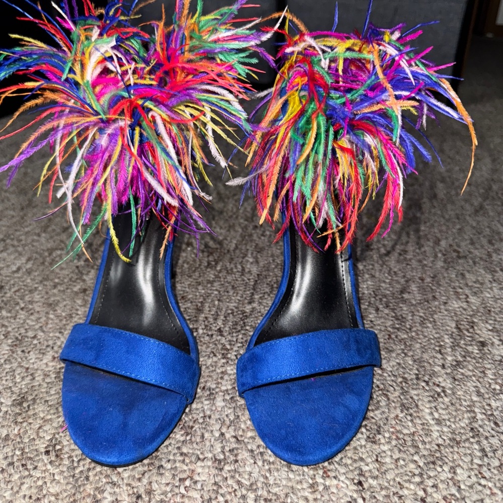 Vibrant Blue Feathered Women's Heels